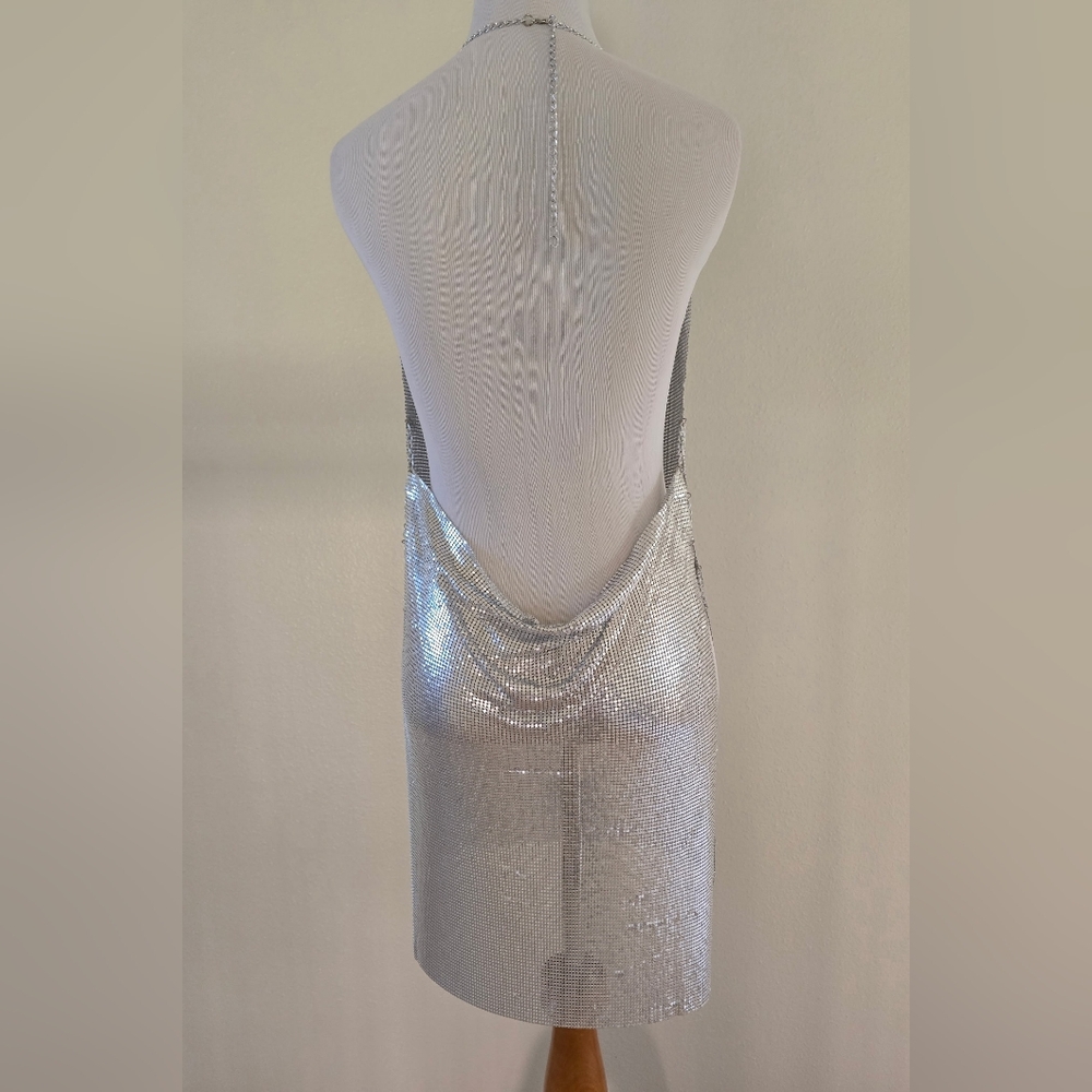 Sexy Silver Backless Metal Mini Dress - Picture 3 of 3